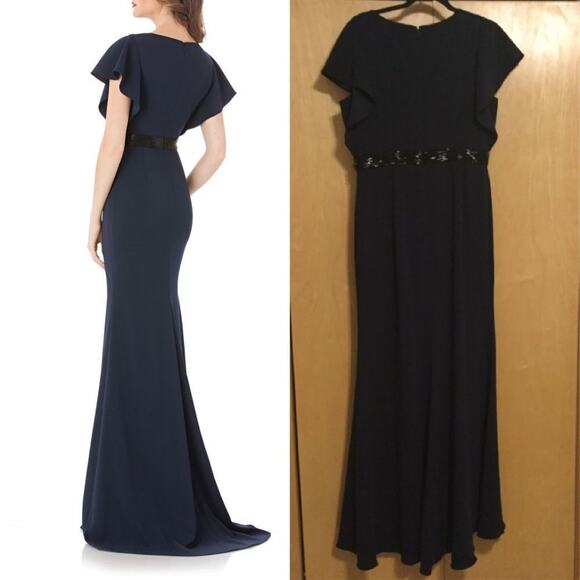 Beaded Flutter Sleeve Gown CARMEN MARC VALVO - Picture 8 of 10